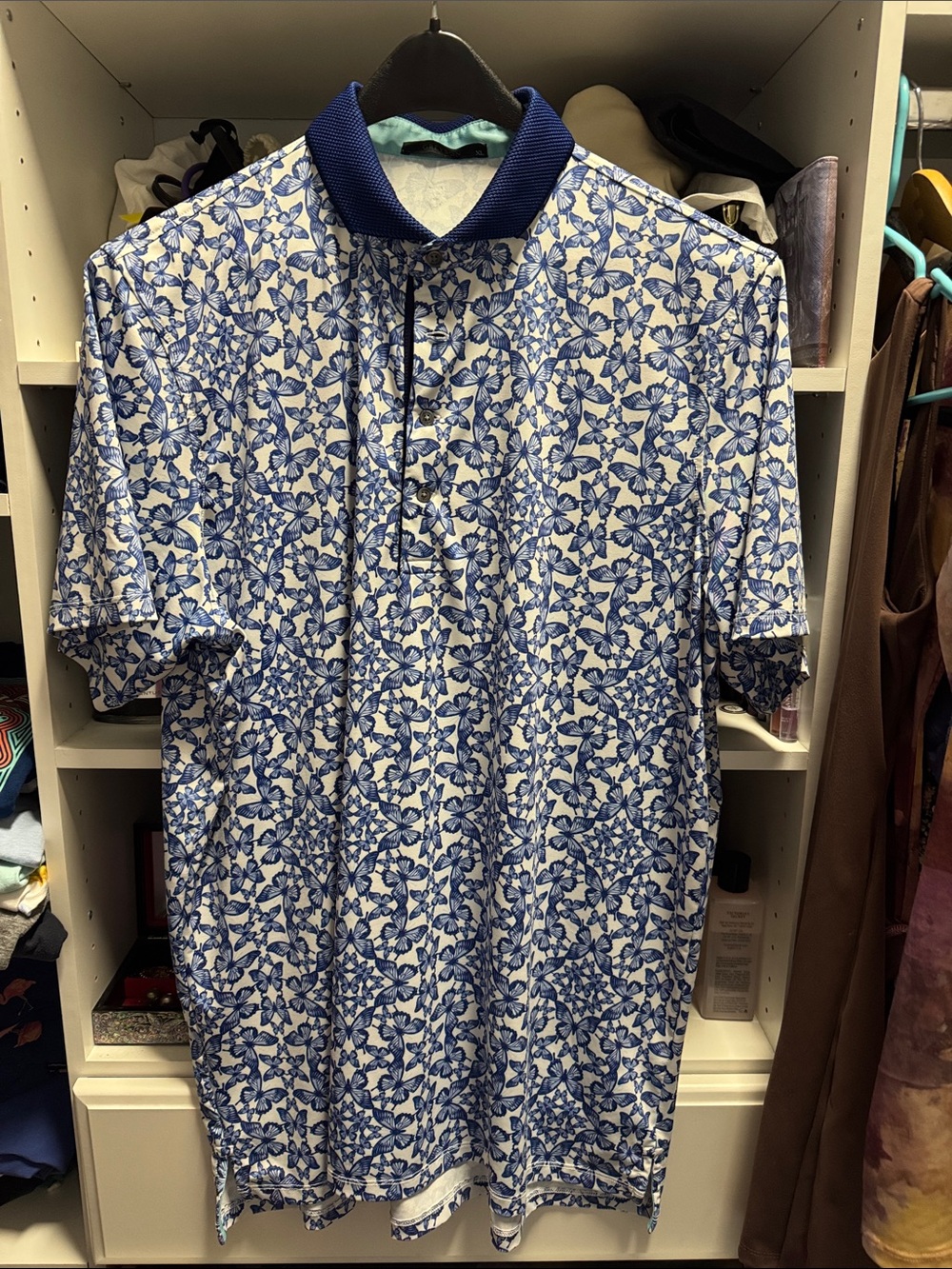 Men's Blue Floral Pattern Polo Shirt Greyson